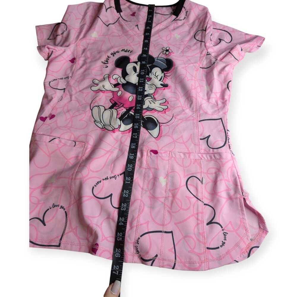 Cherokee Infinity Love You More Pink Disney Mickey & Minnie Mouse Scrub Top Sm - Picture 13 of 14
